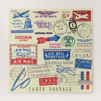 Puzzle Conception vintage du jeu de timbres de document.
