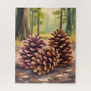 Puzzle Cônes de pin   Forêt automnale aquarelle