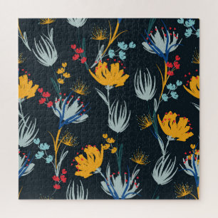 Puzzle Contraste Brush Floral : Noir sans joint