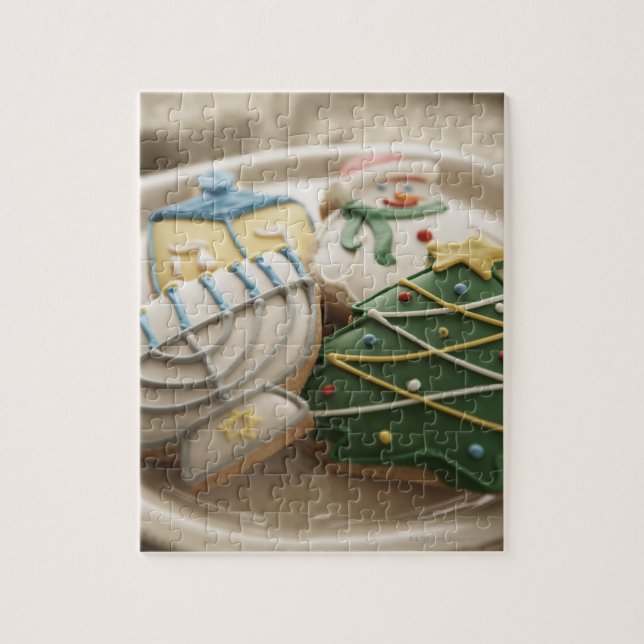 Puzzle Cookies de Noël et d'Hanoukka sur l'assiette, (Vertical)