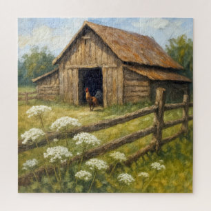 Puzzle Coq dans une cour de ferme, peinture à l'huile