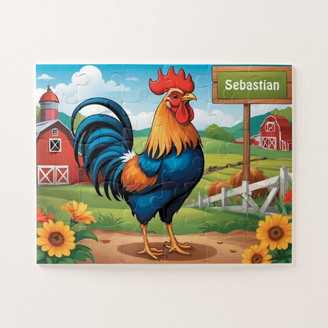 Puzzle Coq de ferme Enfants personnalisés (Horizontal)