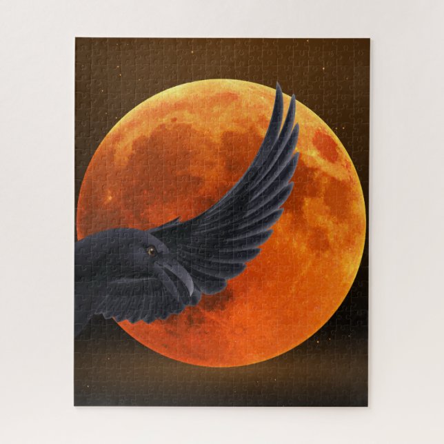 Puzzle Corbeau noir lune rouge sang (Vertical)