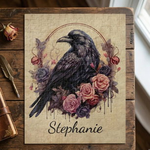 Puzzle Corbeau & Roses – Cadeau Floral Gothique pour Elle