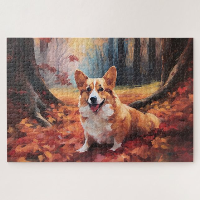 Puzzle Corgi dans les feuilles d'automne automne automne  (Horizontal)