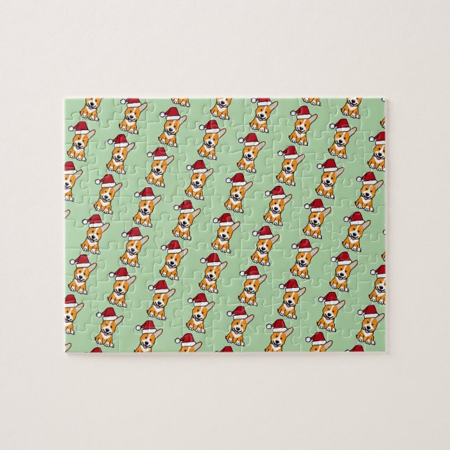 Puzzle Corgi dog puppy Pembroke Welsh Christmas Santa hat (Horizontal)