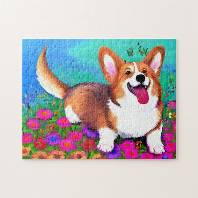 Puzzle Corgi et fleurs (Horizontal)