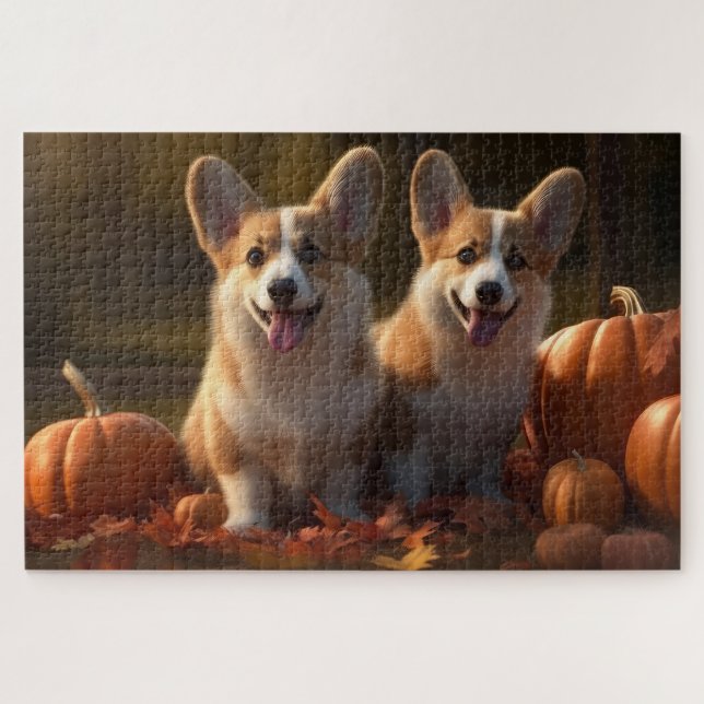 Puzzle Corgi Puppy Automne Citrouille de plaisir (Horizontal)