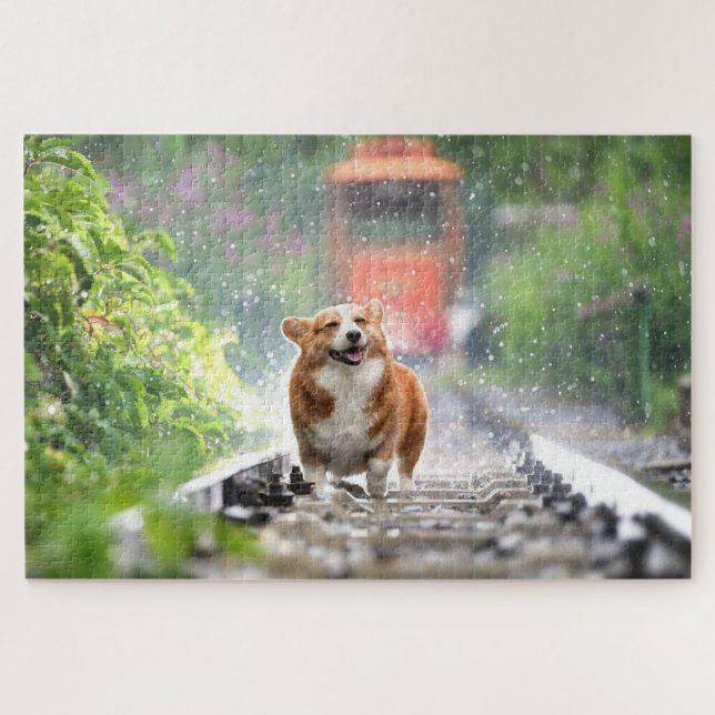 Puzzle Corgi se promenant sur les rails (Horizontal)