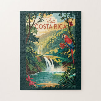 Puzzle Costa Rica Parrot Illustration Travel Art Vintage