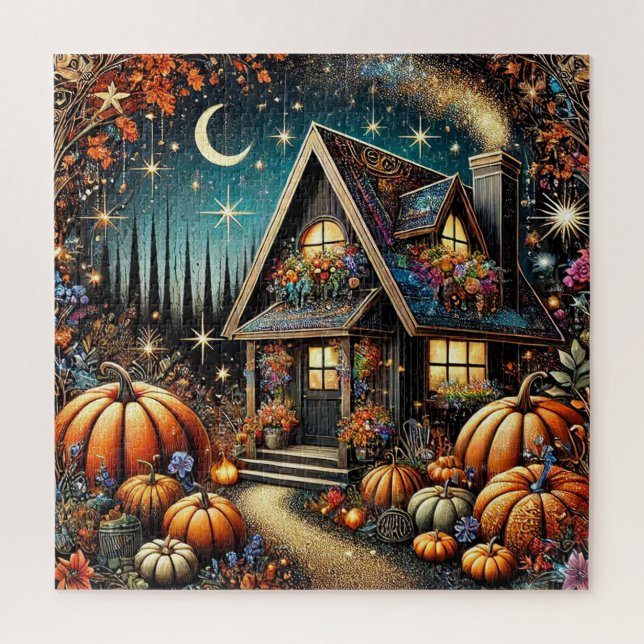 Puzzle Cosy Cottage Avec Citrouilles Festifs (Vertical)