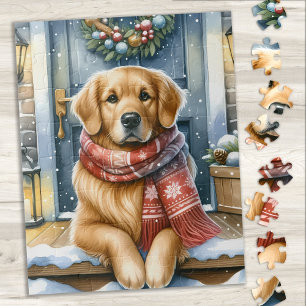 Puzzle Cosy Golden Retriever Chien chiot Noël
