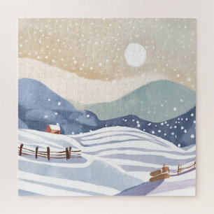 Puzzle Coteau neigeux   Aquarelle hiver