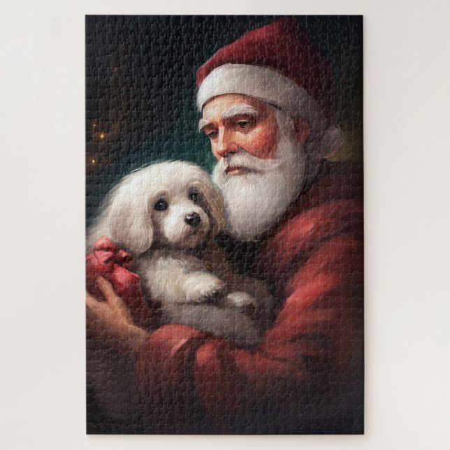 Puzzle Coton De Tulear Avec Noël Du Père Noël (Vertical)