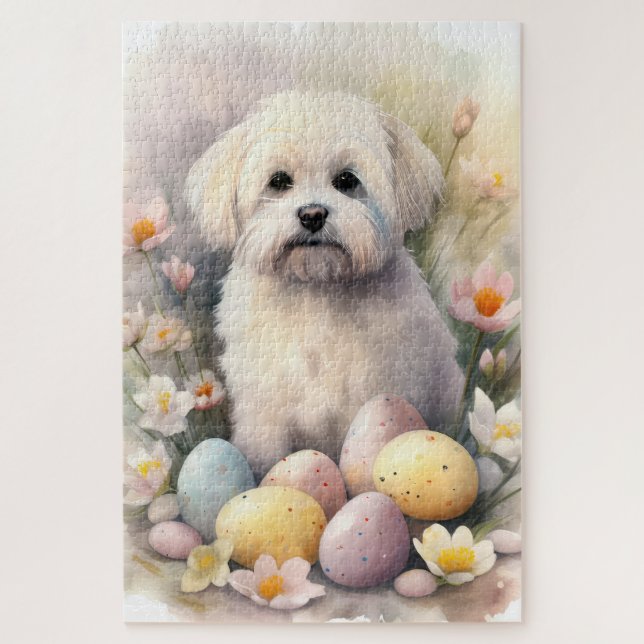 Puzzle Coton De Tulear avec oeufs de Pâques vacances (Vertical)