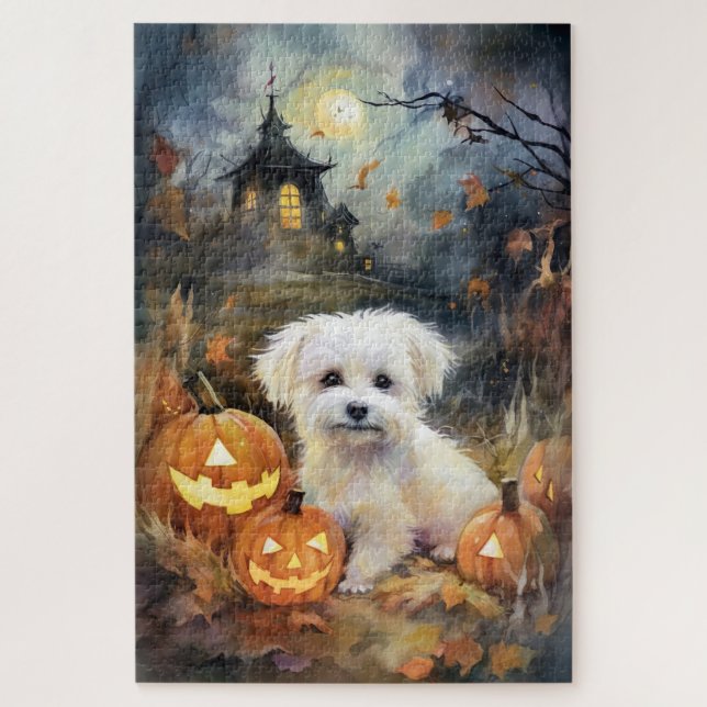 Puzzle Coton De Tulear Halloween Avec Peur Citrouille (Vertical)