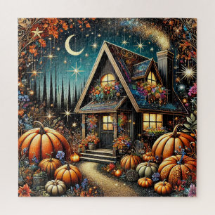 Puzzle Cottage Coquet Avec Citrouilles Festives