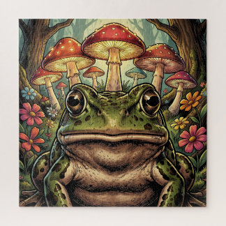 Puzzle Cottage Rétro Grenouille et Champignons