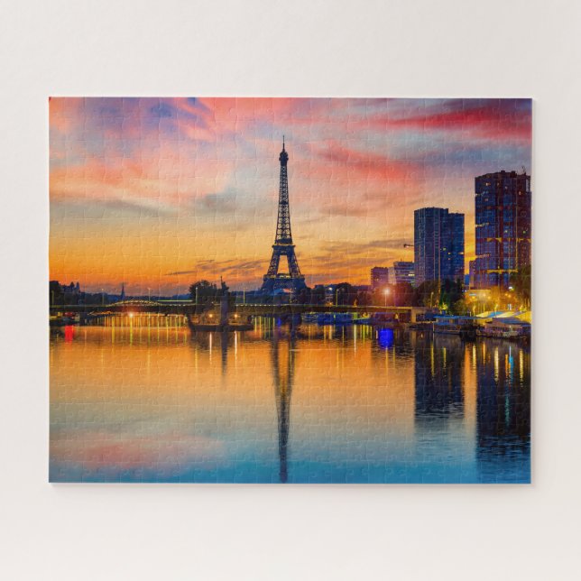 Puzzle Coucher de soleil à Paris, France. Tour Eiffel sur (Horizontal)