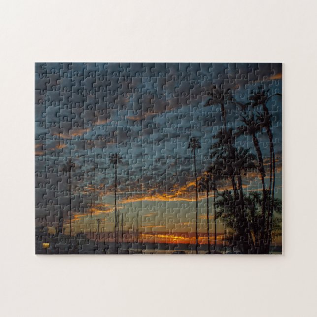 Puzzle Coucher de soleil animé de San Diego avec palmiers (Horizontal)
