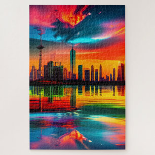 Puzzle Coucher de soleil coloré Cityscape Art