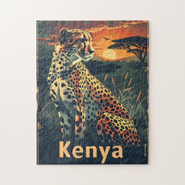 Puzzle Coucher de soleil de Kenya Cheeatah (Vertical)
