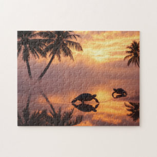 Puzzle Coucher de soleil de tortue marine sur la plage