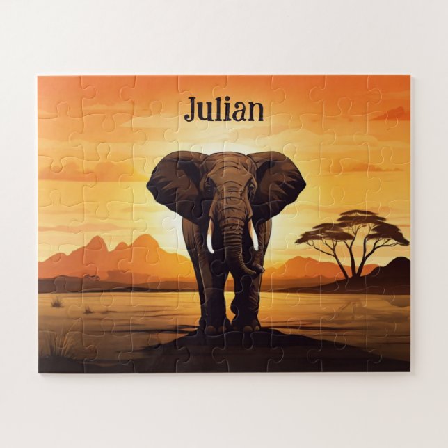 Puzzle Coucher de soleil éléphant (Horizontal)