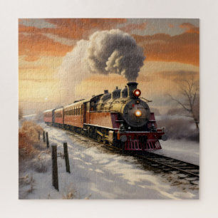 Puzzle Coucher de soleil en hiver et train