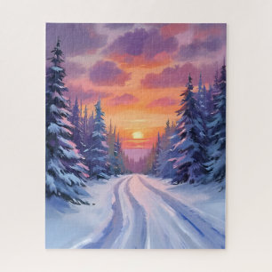 Puzzle Coucher de soleil enneigé   Paysage de montagne hi