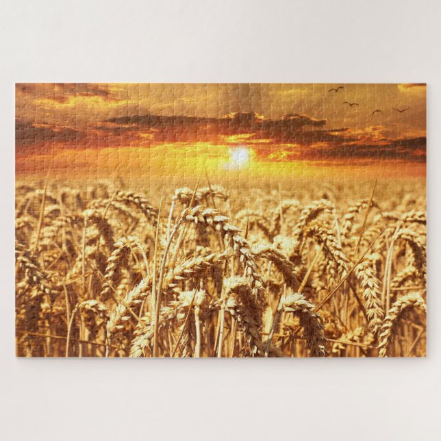 Puzzle Coucher de soleil et champ de blé (Horizontal)