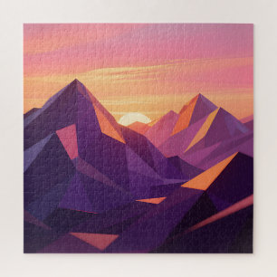 Puzzle Coucher de soleil géométrique sur une montagne Low