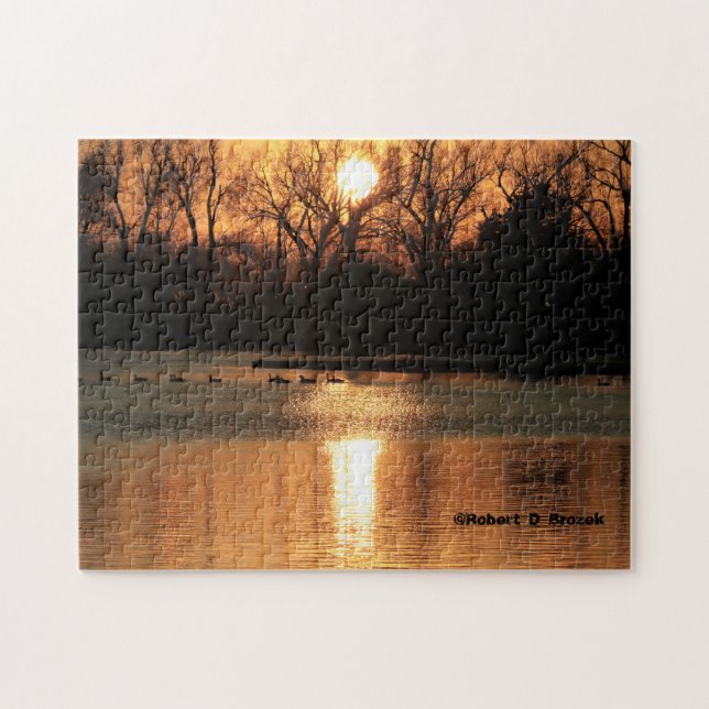 Puzzle Coucher de soleil Kansas avec réflexion d'eau (Horizontal)