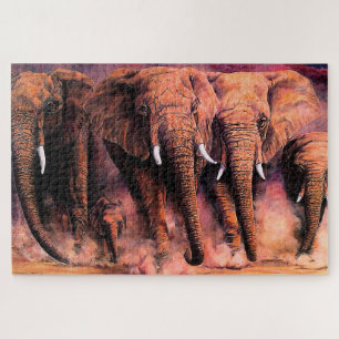 Puzzle Coucher de soleil les éléphants africains, charger