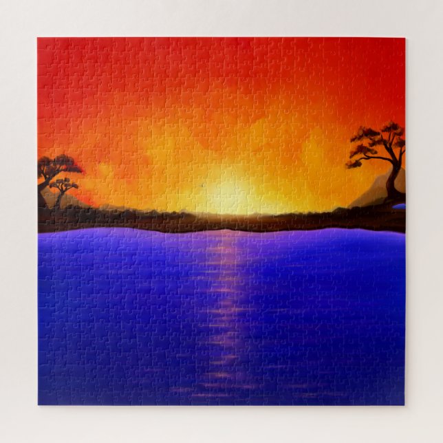 Puzzle Coucher de soleil/lever du soleil, Paysage du lac, (Vertical)