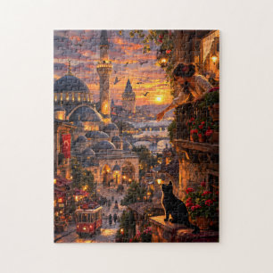 Puzzle Coucher de soleil mystique à Istanbul Chat noir vu