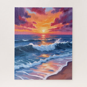 Puzzle Coucher de soleil océanique Plage Vagues Aquarelle