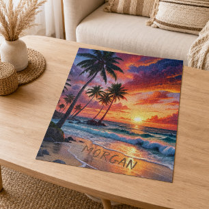 Puzzle Coucher de soleil personnalisé sur une plage tropi