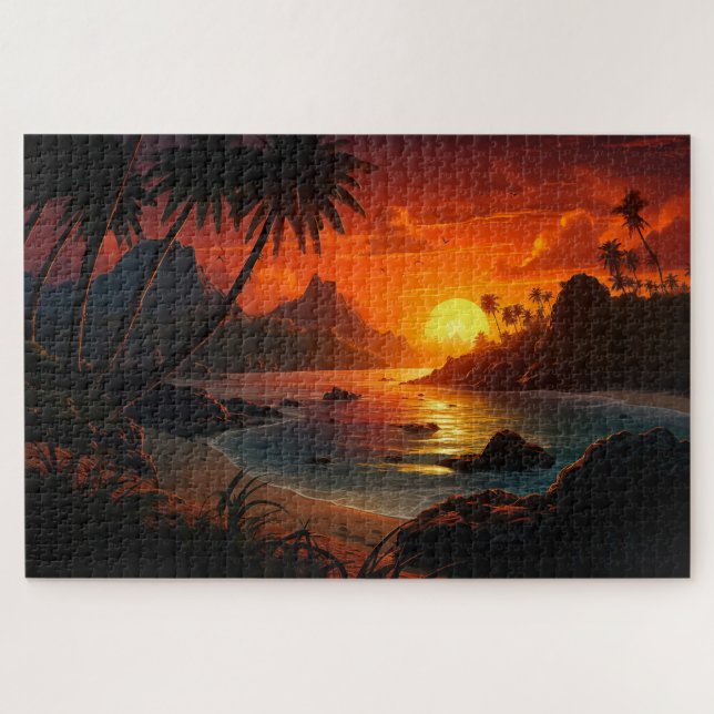 Puzzle Coucher de soleil poétique sur la plage tropicale  (Horizontal)