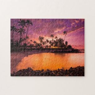 Puzzle Coucher de soleil rose sur la plage d'Hawaii