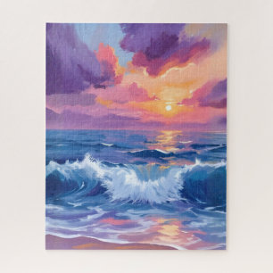 Puzzle Coucher de soleil rose violet   Aquarelle reflets 