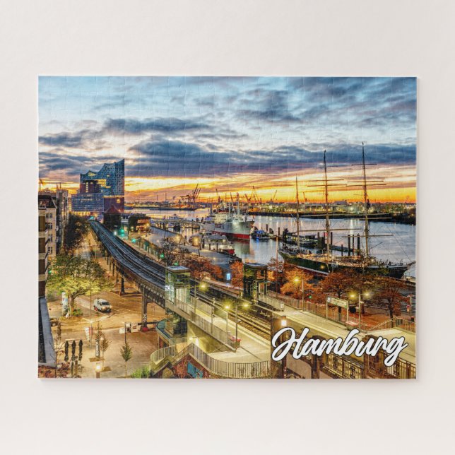 Puzzle Coucher de soleil sur la belle Hambourg, Allemagne (Horizontal)