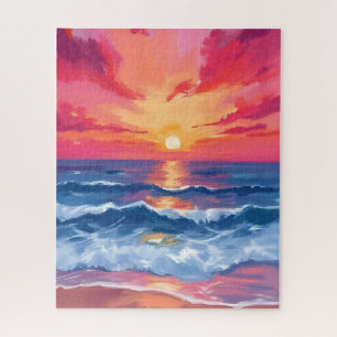 Puzzle Coucher de soleil sur la côte fuchsia Aquarelle