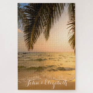 Puzzle Coucher de soleil sur la paume de la plage