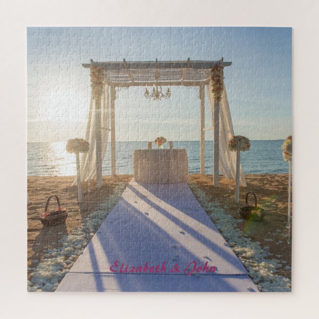 Puzzle Coucher de soleil sur la plage Arbres Fleurs (Vertical)
