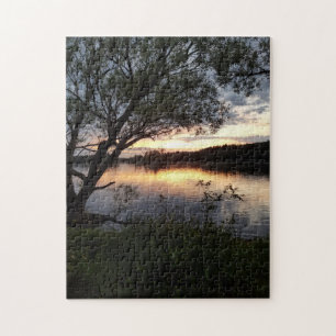 Puzzle Coucher de soleil sur le lac avec arbre