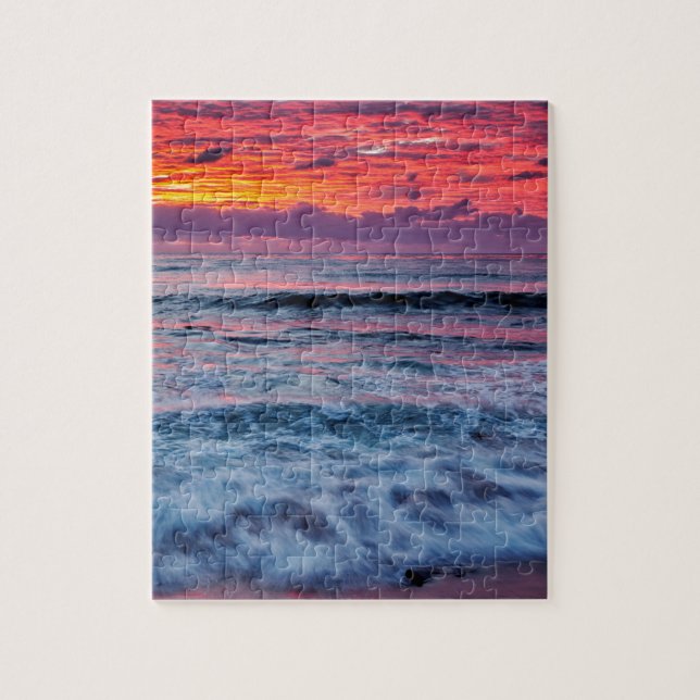 Puzzle Coucher de soleil sur les vagues de l'océan, Calif (Vertical)