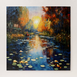 Puzzle Coucher de soleil sur l'impressionnisme des étangs