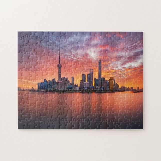 Puzzle Coucher de soleil sur Shanghai Skyline Travel City (Horizontal)