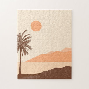Puzzle Coucher de soleil sur un palmier, Île, Art abstrai
